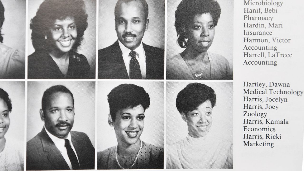Kamala Harris, lower center, in her Howard University yearbook.