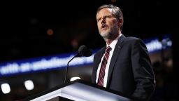 CLEVELAND, OH - JULY 21:  President of Liberty University, Jerry Falwell Jr., delivers a speech during the evening session on the fourth day of the Republican National Convention on July 21, 2016 at the Quicken Loans Arena in Cleveland, Ohio. Republican presidential candidate Donald Trump received the number of votes needed to secure the party's nomination. An estimated 50,000 people are expected in Cleveland, including hundreds of protesters and members of the media. The four-day Republican National Convention kicked off on July 18.  (Photo by Chip Somodevilla/Getty Images)