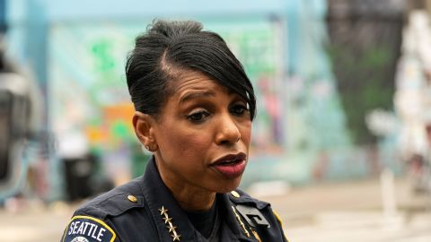 Seattle Police Chief Carmen Best holds a press conference outside of the department's vacated East Precinct.