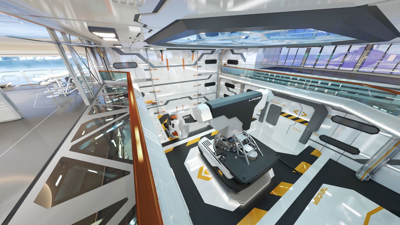 <strong>Safe stowage: </strong>The yacht concept also contains a fully certified helideck with its own hangar.