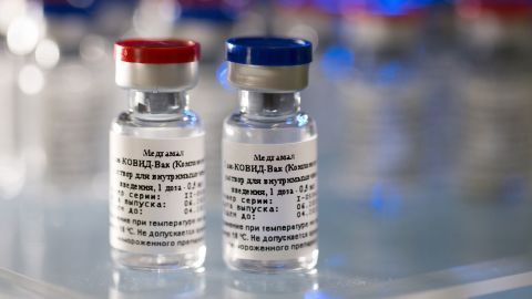 Vials containing the two components of Russia's Covid-19 vaccine -- named Sputnik-V -- which has been developed by the Gamaleya Institute in Moscow.