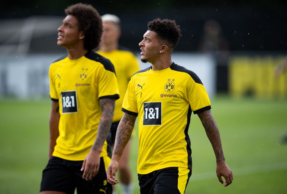 Jadon Sancho joined his Borussia Dortmund teammates in Switzerland on Monday.