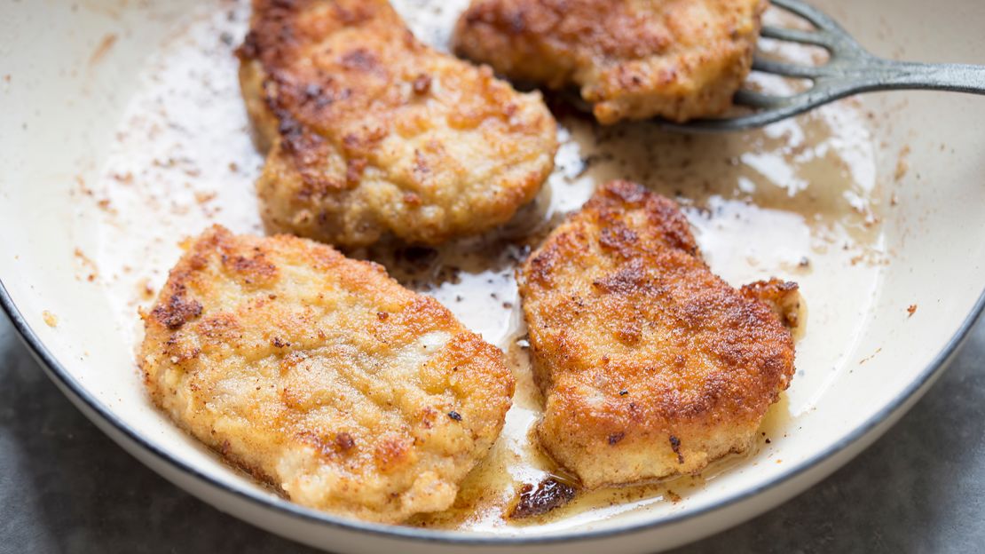 Kotlet schabowy -- a breadcrumbs-coated cutlet made from pork.