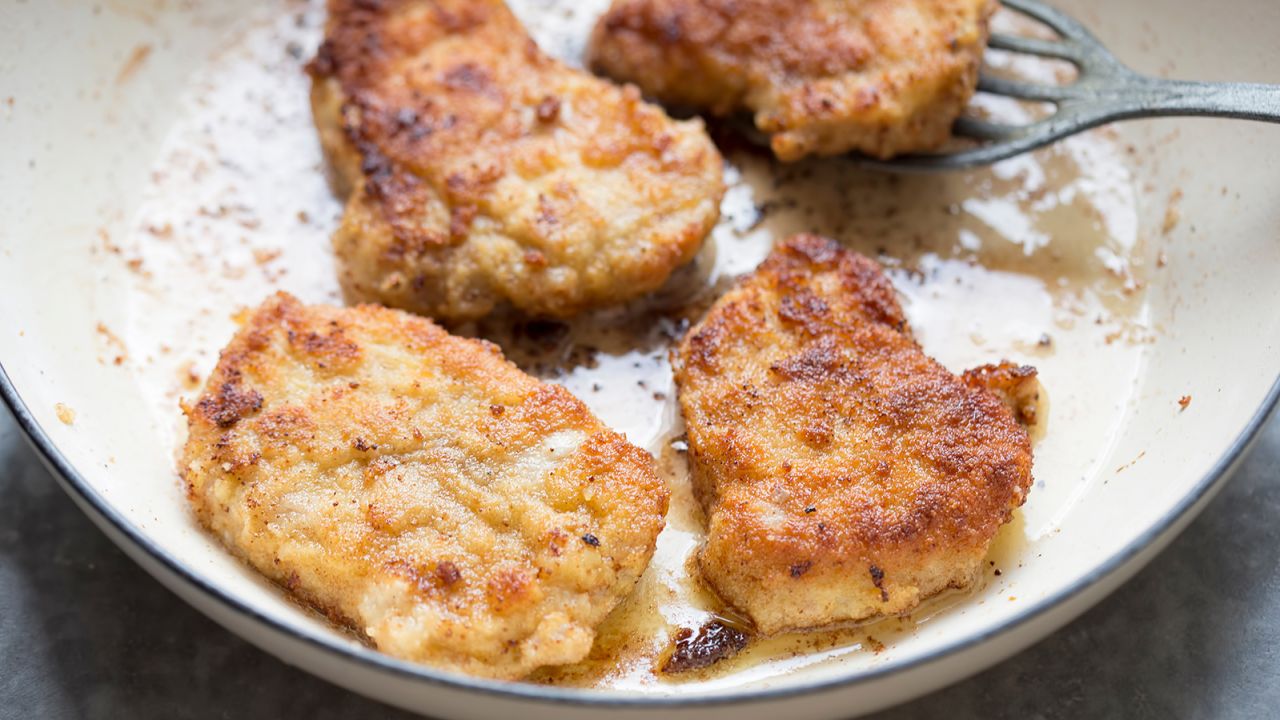 Kotlet schabowy -- a breadcrumbs-coated cutlet made from pork.