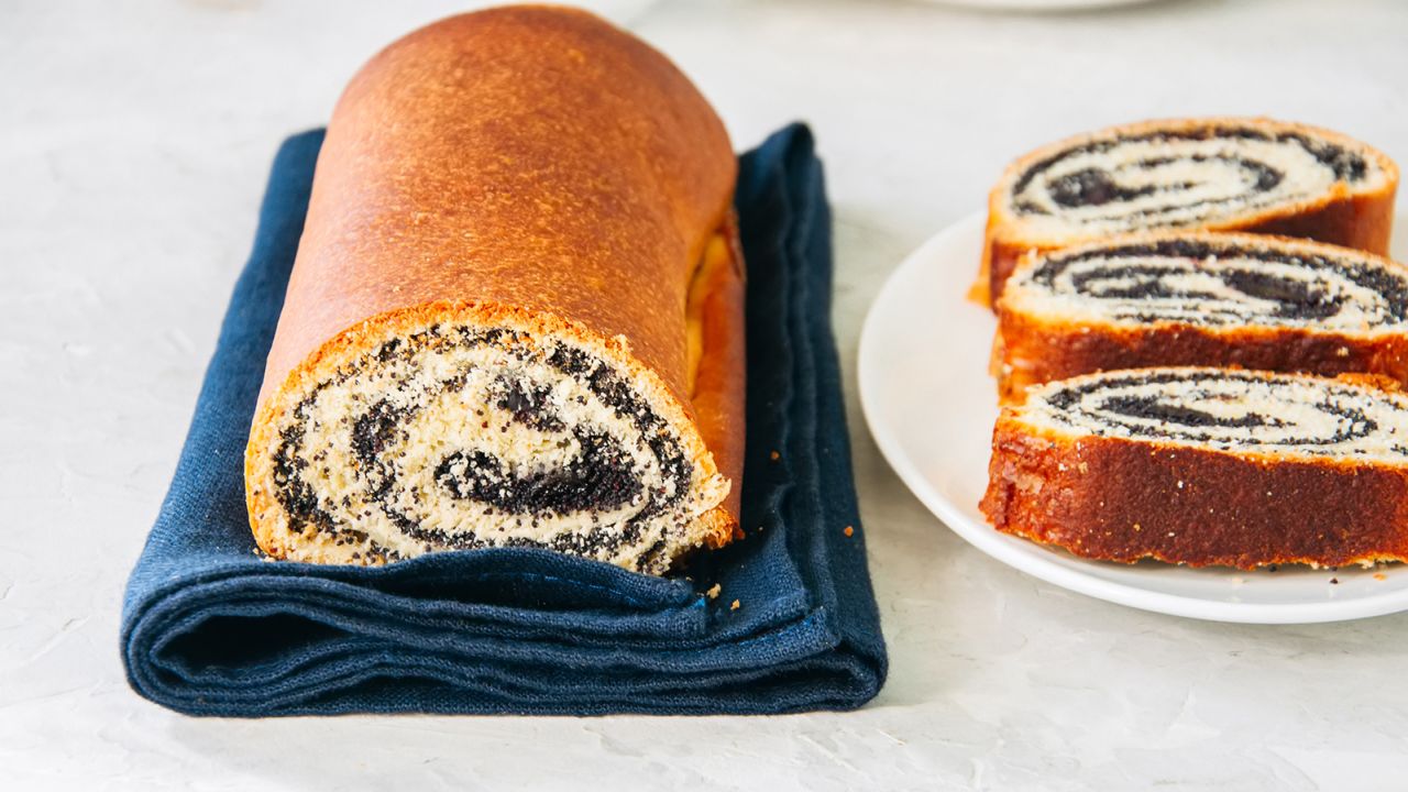 Makowiec -- a roll of sweet yeast bread with a filling of poppy seed.