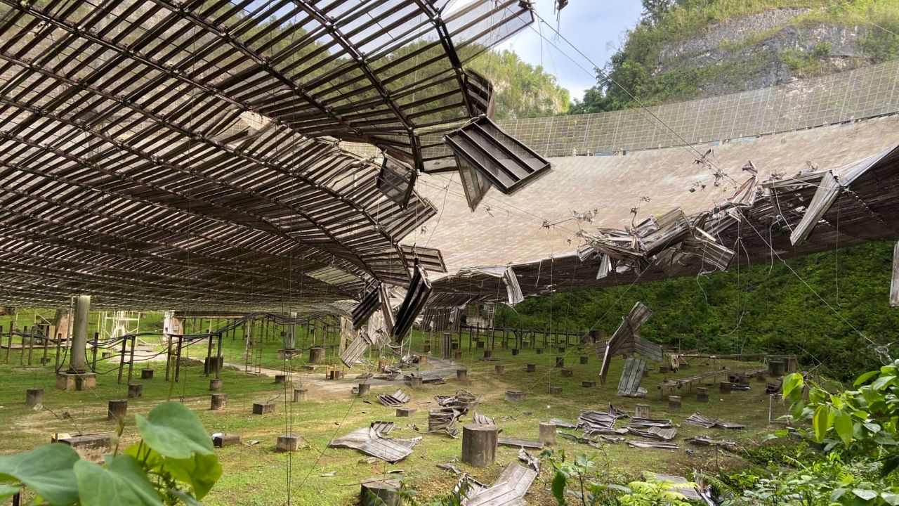 This photo shows damage caused to Arecibo Observatory in August.