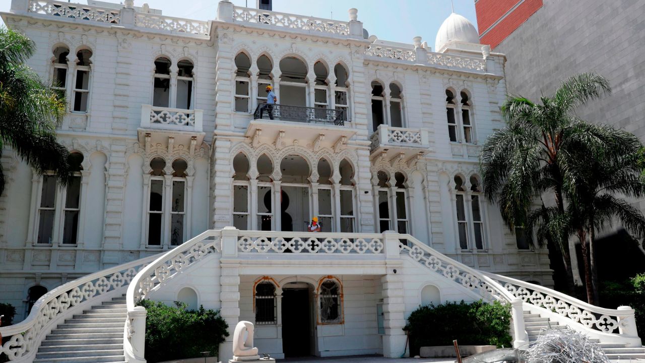 This picture taken on August 8, 2020 shows a view of the facade of the damaged Sursock Museum in the neighbourhood of Ashrafiyeh in Lebanon's capital Beirut, with empty windows after their stained glass was broken in the aftermath of the massive blast at the port of Beirut which ravaged entire neighbourhoods of the city. - The mansion-turned-museum of Sursock, which only a few months ago was housing a landmark Picasso exhibition, now tells the story of a city's demise. Many of old Beirut's remaining landmarks had already been damaged by 15 years of civil war and decades of government neglect. The August 4 blast finished the job. The chemical disaster, which appears to have been the result of government negligence, was so powerful that it literally redrew Beirut's coastline and skyline. (Photo by ANWAR AMRO / AFP) (Photo by ANWAR AMRO/AFP via Getty Images)