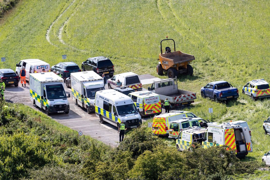 Emergency services at the scene of the derailment.