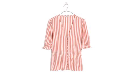 V-Neck Peplum Popover Top in Stripe