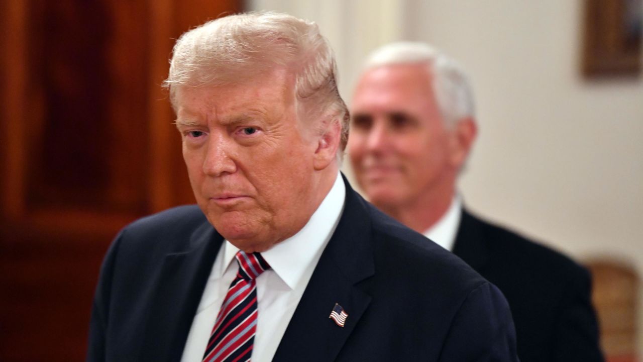 President Donald Trump and Vice President Mike Pence arrive for the "Getting America's Children Safely Back to School" event at the White House on August 12, 2020.