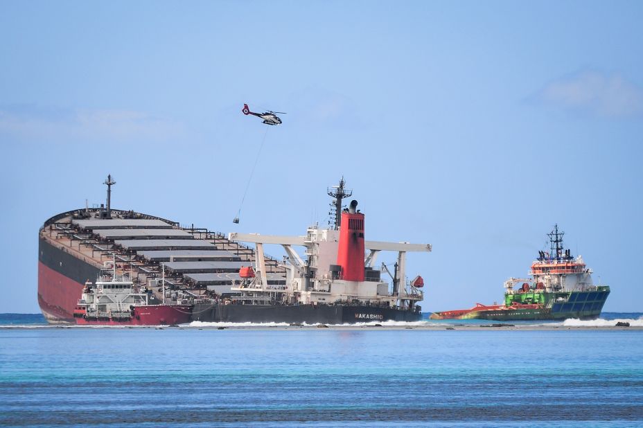 The MV Wakashio ran aground at Pointe d'Esny, east of the island nation of Mauritius.