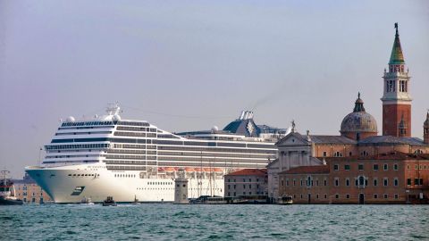 The MSC Magnifica cruise liner ship passes near St Mark's Square in Venice's basin on January 23, 2011.