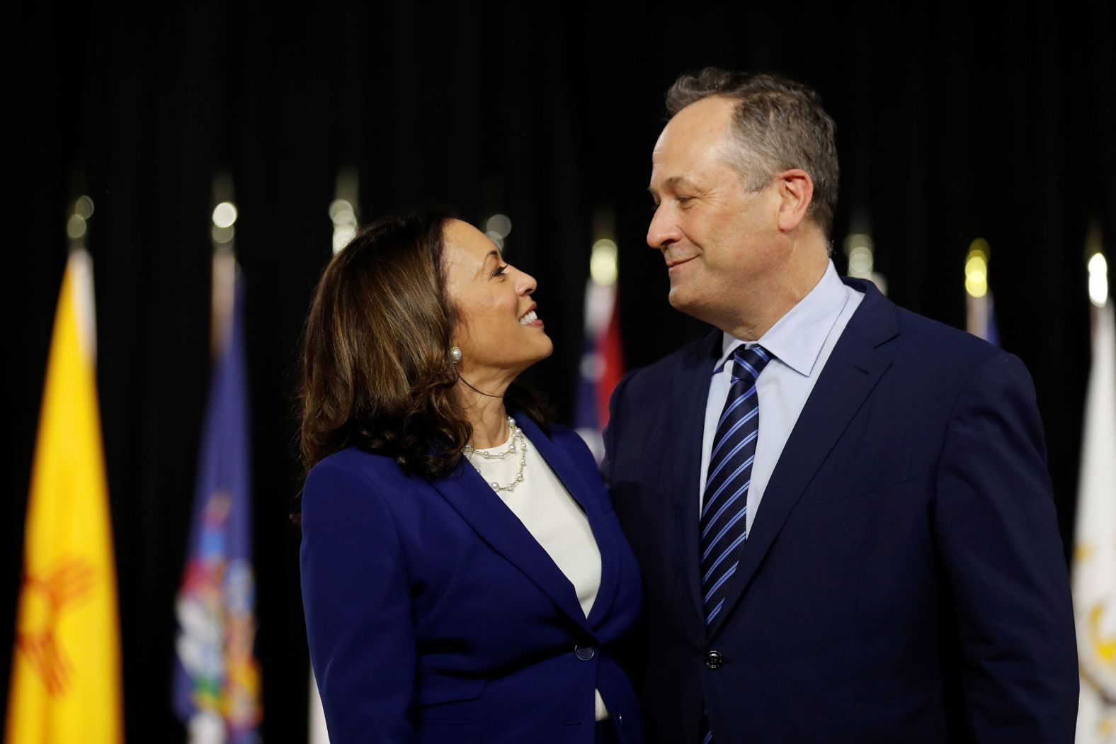 Harris smiles at her husband after her speech.