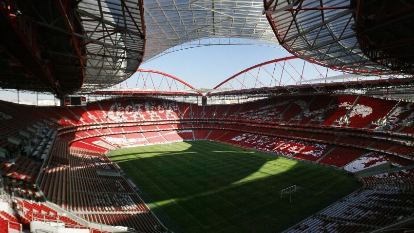 Lisbon, Portugal:  (FILES) Aerial view taken 04 December 2003 of the Estadio da Luz in Lisbon, the stadium of the Benfica football club. The 65.000- seats stadium, the largest for the Euro 2004 will host 13 June 2004 the group B match France vs England at the European Nations championship.   AFP PHOTO  (Photo credit should read STR/AFP via Getty Images)