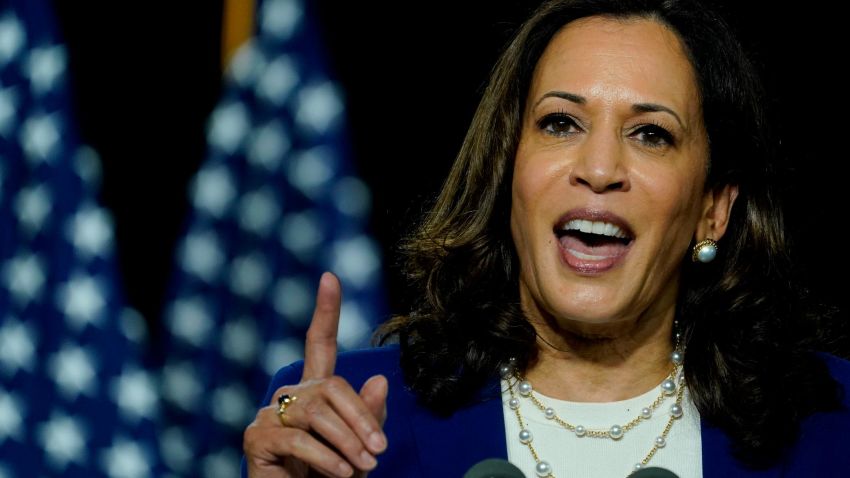 WILMINGTON, DE - AUGUST 12: Democratic presidential candidate former Vice President Joe Biden's running mate Sen. Kamala Harris (D-CA) speaks during an event at the Alexis Dupont High School on August 12, 2020 in Wilmington, Delaware. Harris is the first Black woman and the first person of Indian descent to be a presumptive nominee on a presidential ticket by a major party in U.S. history. (Photo by Drew Angerer/Getty Images)