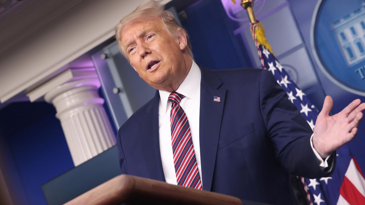 WASHINGTON, DC - AUGUST 12: U.S. President Donald Trump speaks during a briefing at the White House August 12, 2020 in Washington, DC. Trump answered a range of questions during the briefing related to the ongoing pandemic and the U.S. presidential race. (Photo by Win McNamee/Getty Images)