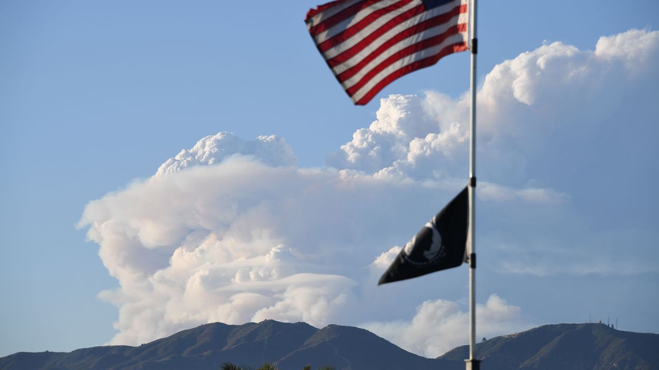 A plume of smoke from the Lake Fire is seen Wednesday from Los Angeles, nearly 60 miles away.