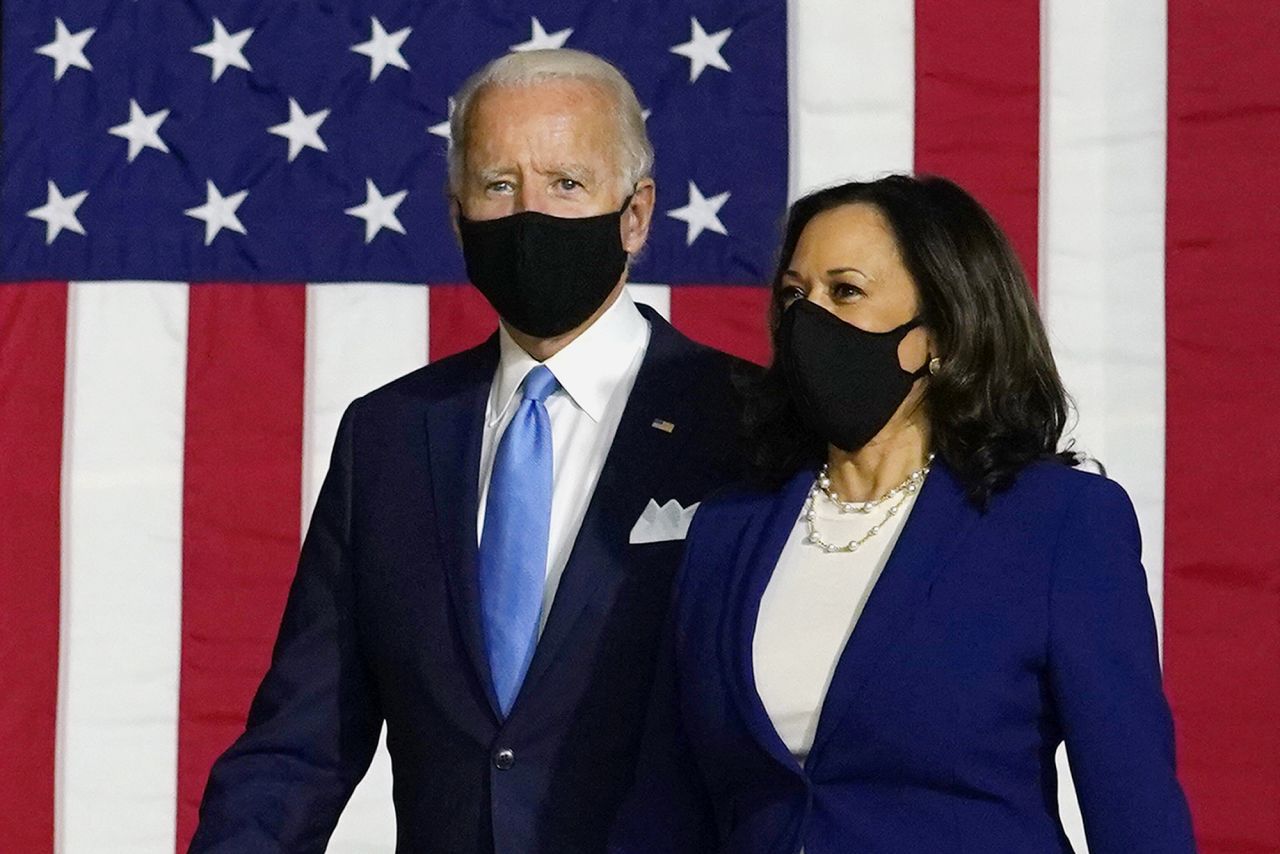 Democratic presidential candidate Joe Biden and his running mate, US Sen. Kamala Harris, walk out for <a href="https://www.cnn.com/2020/08/12/politics/gallery/joe-biden-kamala-harris-first-appearance/index.html" target="_blank">their first campaign event together</a> on Wednesday, August 12.