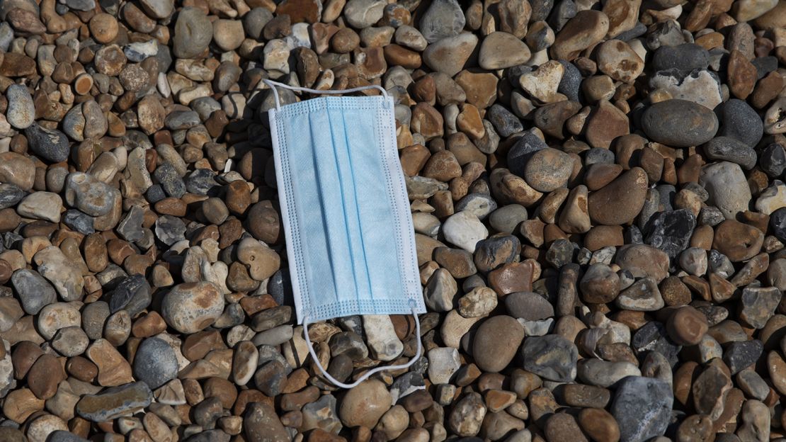 An abandoned face mask on Brighton's beach.