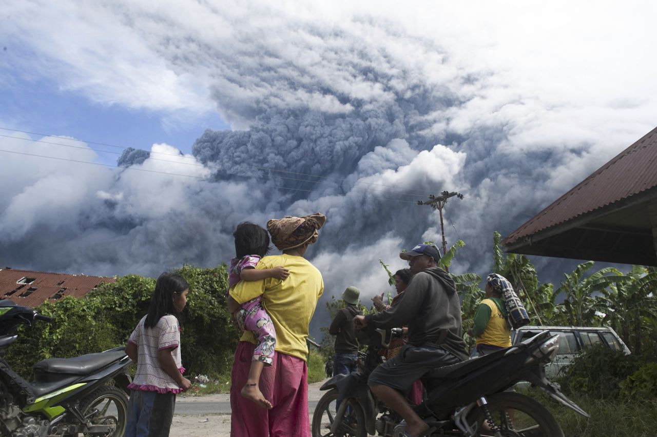 Indonesia's Mount Sinabung spews giant clouds of smoke during an eruption on Monday, August 10.