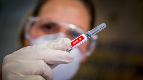A nurse shows a Covid-19 vaccine produced by Chinese company Sinovac Biotech at the Sao Lucas Hospital, in Porto Alegre, southern Brazil on August 8.