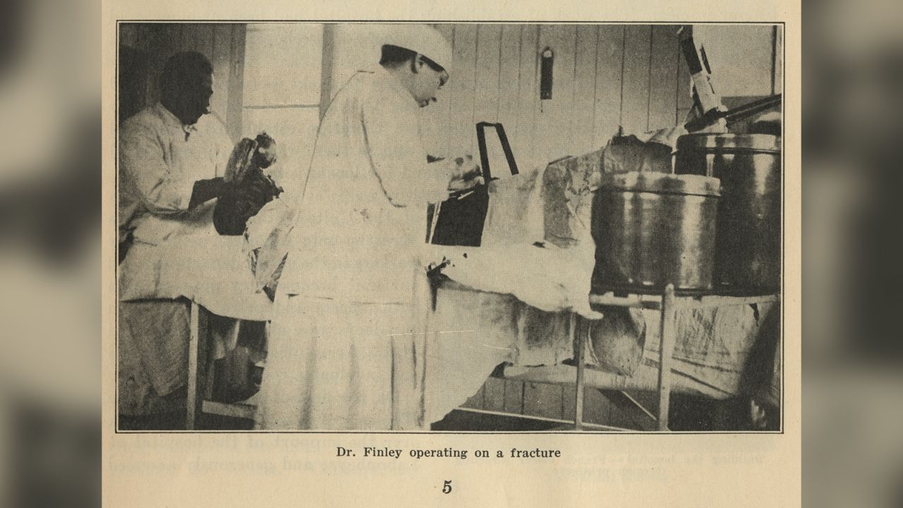 Dr. Caroline S. Finley (1875--1936) Operating on a Fracture, from the pamphlet Women's Oversea Hospitals, USA.