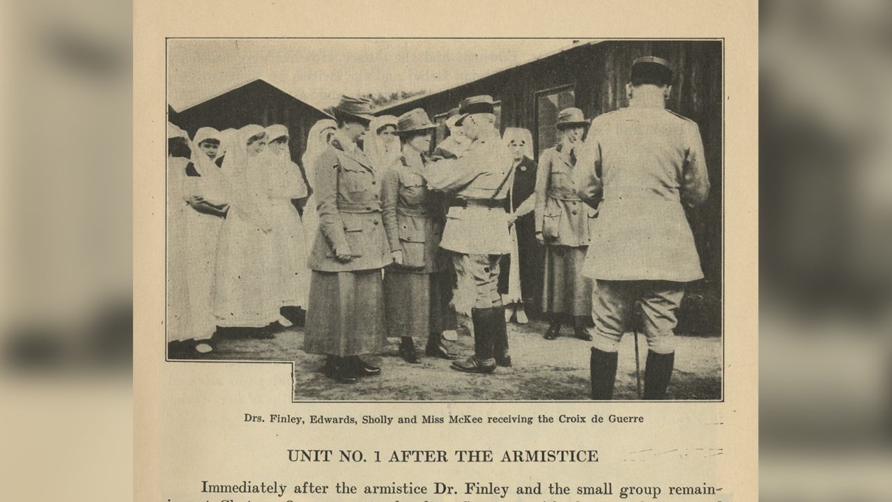 Drs. Caroline Finley, Mary Lee Edward, Anna Von Sholly, and Miss Jane McKee Receiving the Croix de Guerre, from the pamphlet Women's Oversea Hospitals, USA.