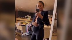 Chrissy Teigen shows off her baby bump in a video posted to Twitter and Instagram on August 13, 2020.