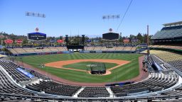 LOS ANGELES, CALIFORNIA - JULY 03:  General view of the field at a Los Angeles Dodgers summer workout in preparation for a shortened MLB season during the coronavirus (COVID-19) pandemic at Dodger Stadium on July 03, 2020 in Los Angeles, California. (Photo by Harry How/Getty Images)