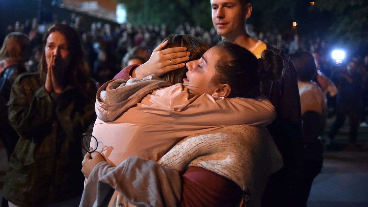 A woman hugs a relative released from the Okrestina prison who was detained during recent rallies.