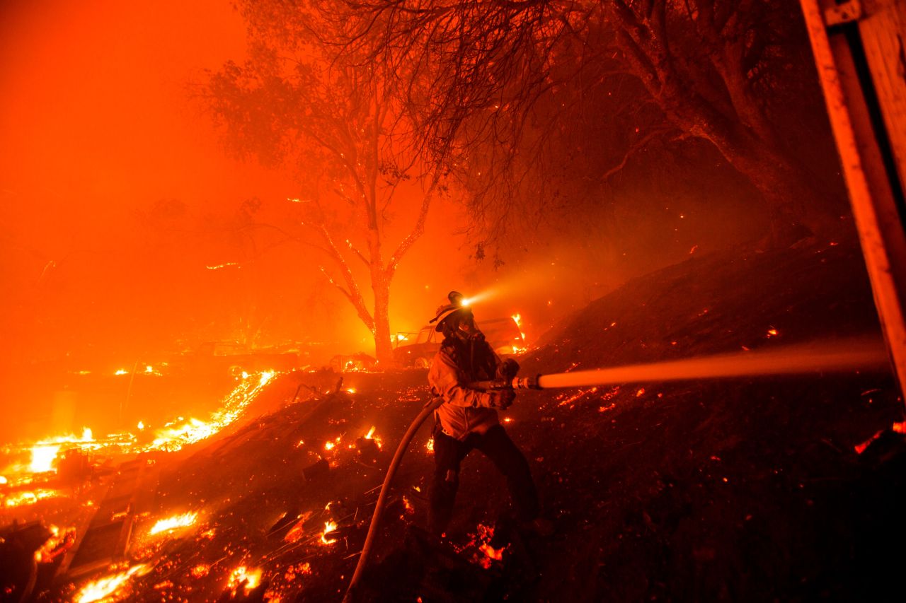 A firefighter works against the Lake Fire on August 12, 2020.