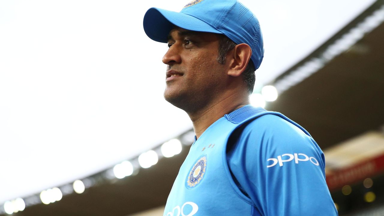 Dhoni looks on during a game against New Zealand.