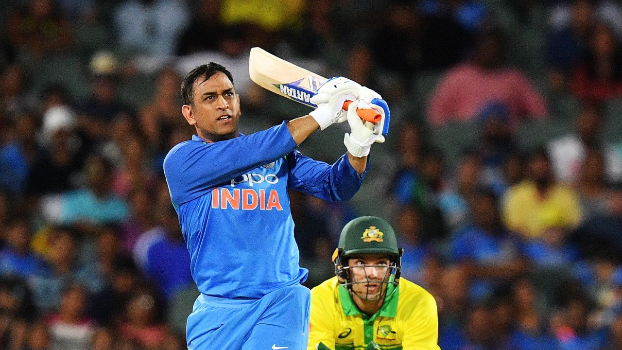 Dhoni bats during game two of the One Day International series against Australia.