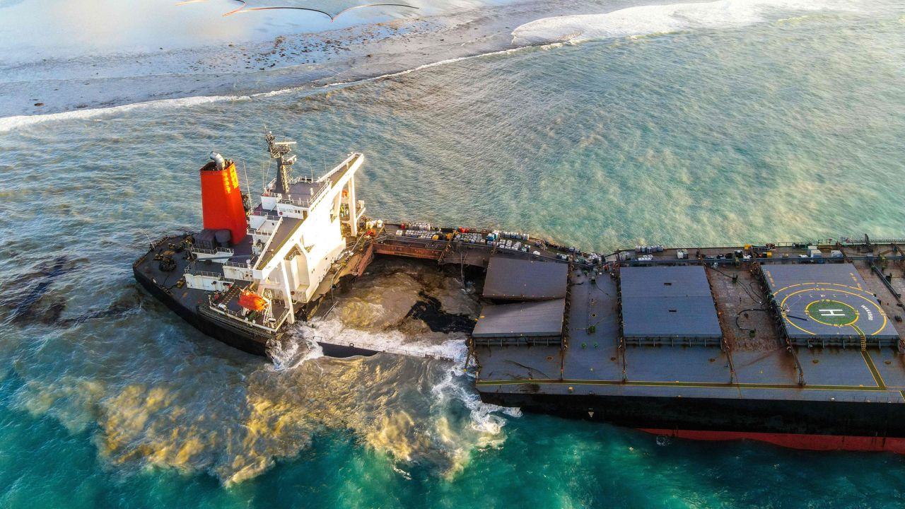 The MV Wakashio split on Saturday after weeks grounded in pristine waters off Mauritius.