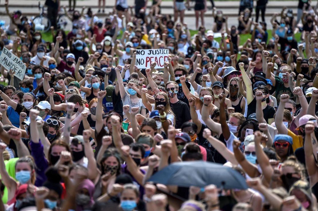 Demonstrators in Saint Paul, Minnesota, on June 2, 2020 protesting the death of George Floyd.