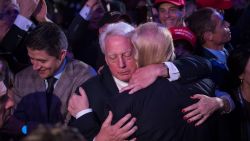 NEW YORK, NY - NOVEMBER 9: President-elect Donald Trump hugs his brother Robert Trump in the crowd after speaking during an election rally in midtown in New York, NY on Wednesday November 09, 2016. (Photo by Jabin Botsford/The Washington Post via Getty Images)