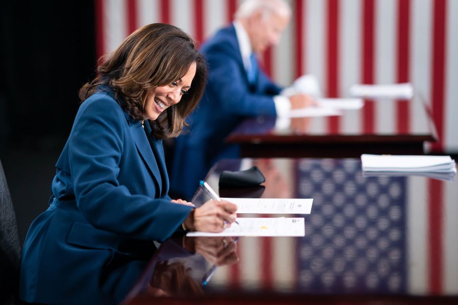 Harris and Biden sign paperwork to officially get on the ballot in all 50 states.
