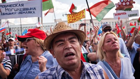 People attend a pro-government rally in Minsk, Belarus on August 16, 2020.