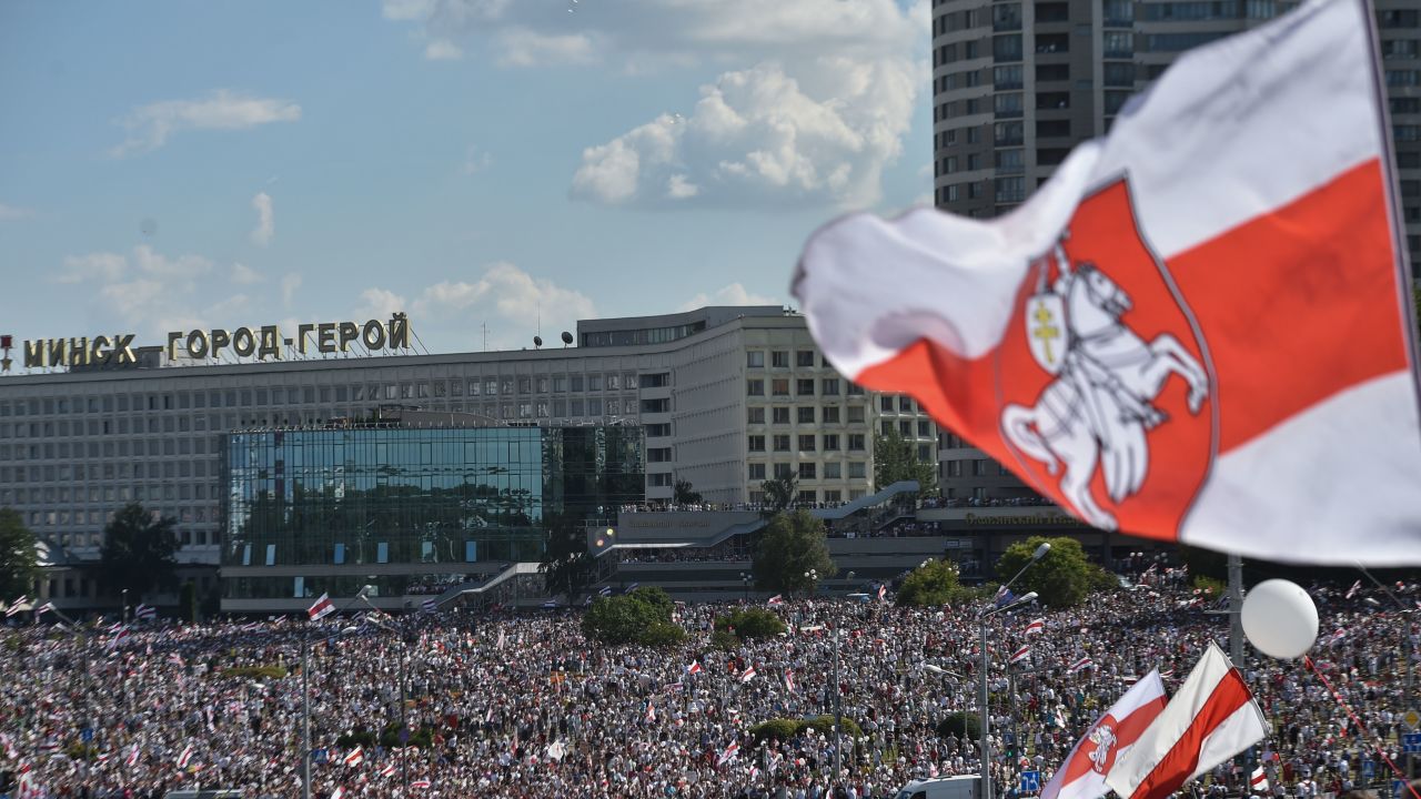 Opposition supporters at a demonstration in Minsk on August 16, 2020, a week after the country's contested election. 