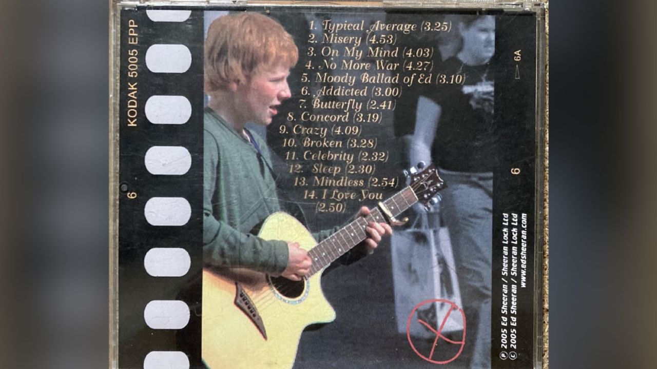 The 14-track CD has a handwritten title and credit by Ed Sheeran.