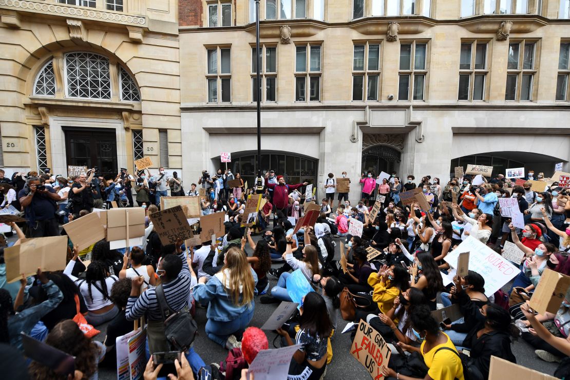 UK students protest against A-level exam results being decided by an algorithm, after their exams were canceled because of coronavirus.