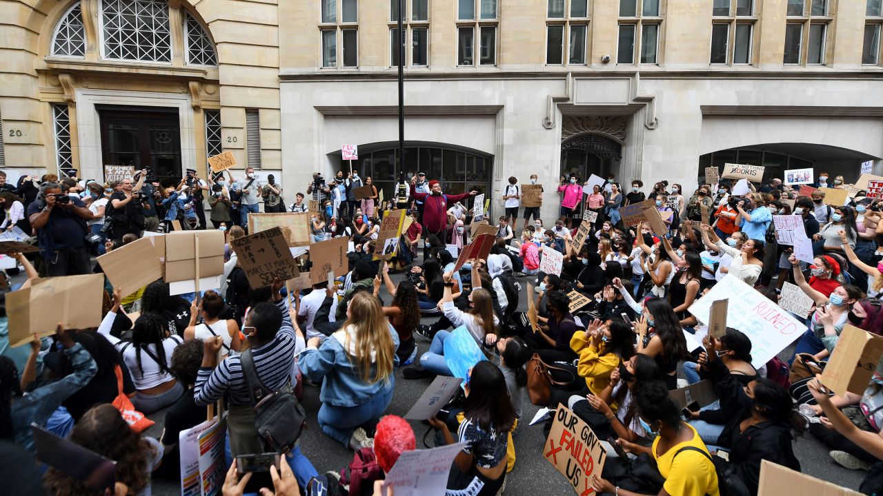 UK students protest against A-level exam results being decided by an algorithm, after their exams were canceled because of coronavirus.