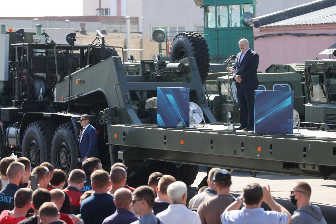 Lukashenko addresses factory employees on Monday. 