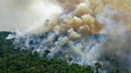 TOPSHOT - Aerial view of a burning area of Amazon rainforest reserve, south of Novo Progresso in Para state, on August 16, 2020. (Photo by CARL DE SOUZA / AFP) (Photo by CARL DE SOUZA/AFP via Getty Images)
