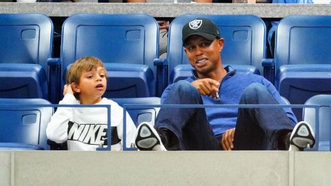 Tiger Woods with his son Charlie at the 2019 US Open.