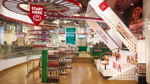 Krispy Kreme's new location in Times Square includes stadium-style seating.
