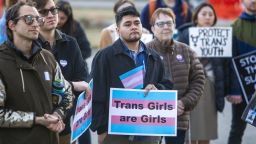 More than 100 people rallied at the Capitol in Boise, Idaho, in support of transgender students and athletes, March 4, 2020. (Katherine Jones/Idaho Statesman/TNS/ABACAPRESS.COM)