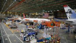 A Boeing 787 airplane for Turkish Airlines is seen on the production line at a Boeing factory on November 20, 2019 in Washington state. (Photo by Liu Guanguan/China News Service via Getty Images)
