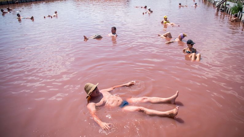 <strong>Burgas Lakes:</strong> At the vast saltwater Lake Atanasovsko, pink waters lap the southeastern side, the vivid color created naturally by microscopic shrimp in the water.