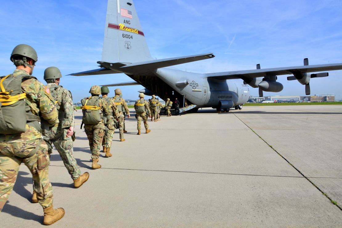 Paratroopers from US Special Operations Commands Africa and Europe board a US Air Force C-130, at Malmsheim Airfield, Germany, May 23, 2019.
